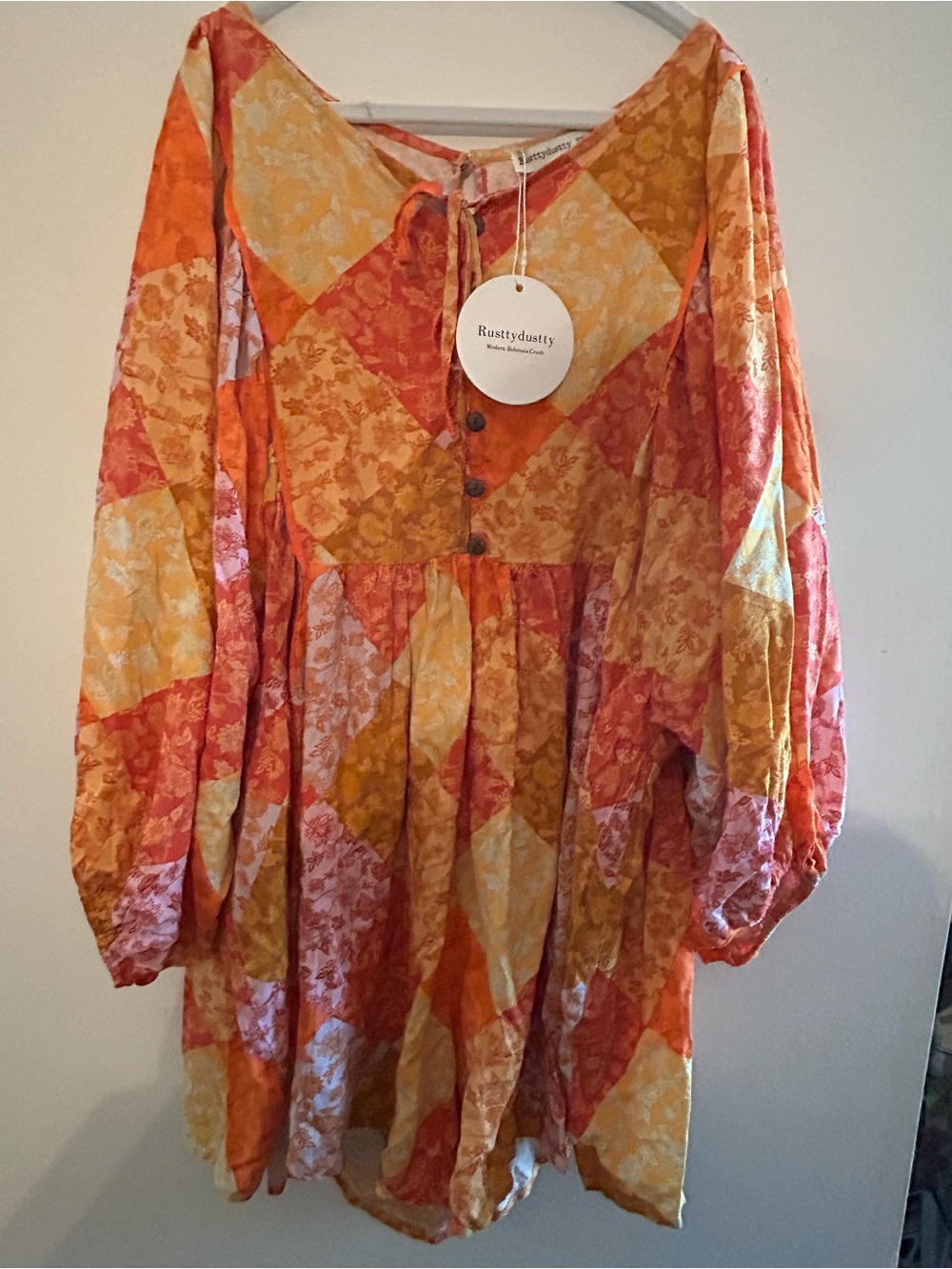 RustyDusty Orange & Yellow Patchwork Romper